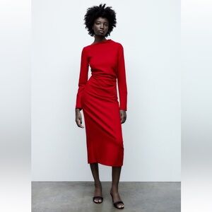 Zara draped red sheath dress